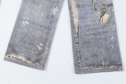 Washed Print Straight Denim Jeans WN12660