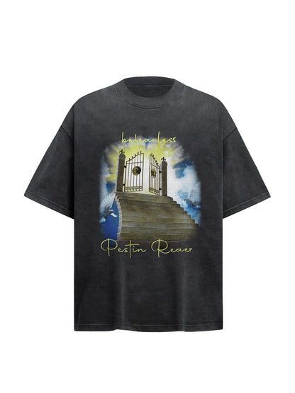 Washed Graphic Print Heavyweight Oversize Short Sleeve T-Shirt WN26228
