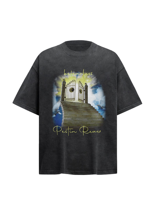 Washed Graphic Print Heavyweight Oversize Short Sleeve T-Shirt WN26228