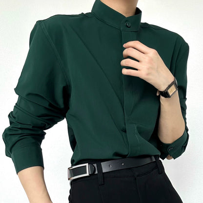 Standing-Neck Shoulder Line Long Sleeve Shirt WN19621
