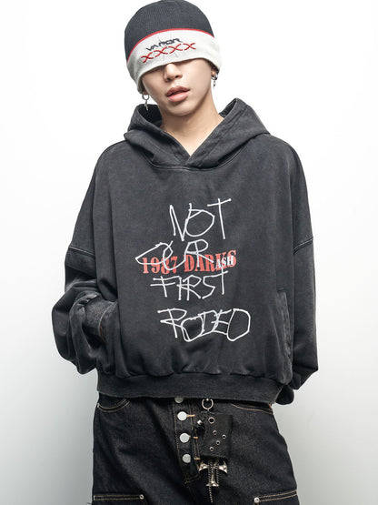 Colorblock Letter Print Washed Cropped Oversize Hoodie WN22972