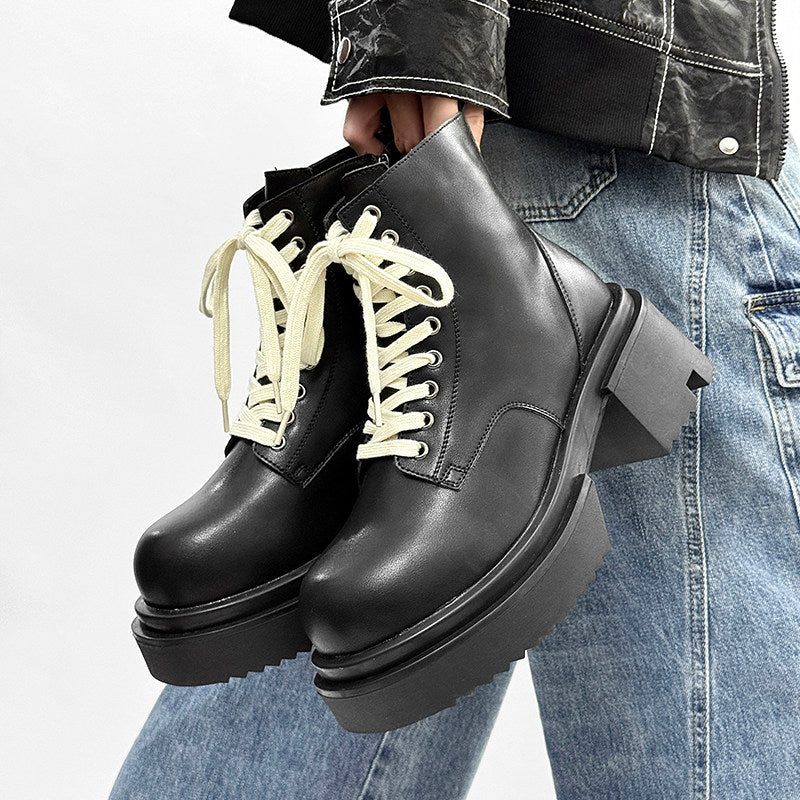 Matte Black Chunky Lace-Up Combat Boots WN24500