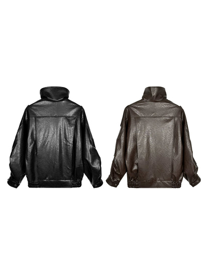 Standing-Collar PU Leather Jacket WN21195