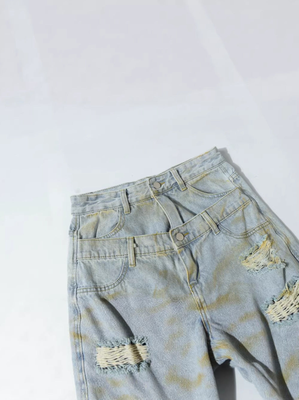 Double Waist Ripped Frayed Wide Leg Half Pants WN27873