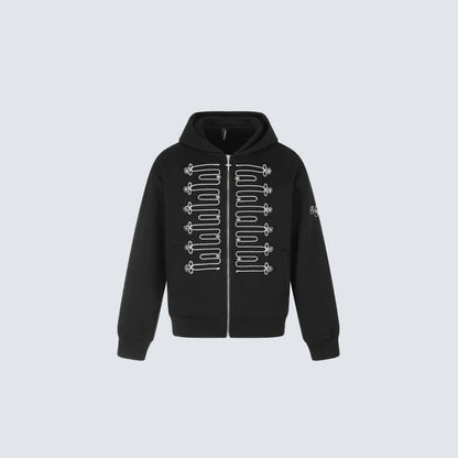 Knot Embroidery Metal Stud Cross Zipper Hoodie WN27796
