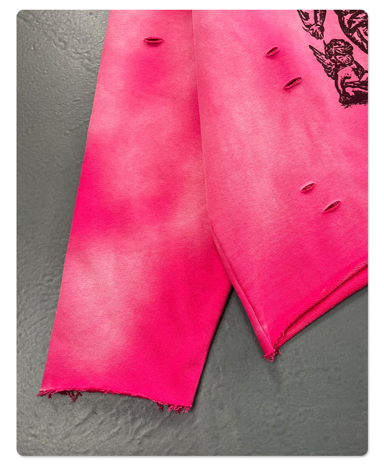 Spray Print Damage Cut-off Oversize Hoodie WN10002