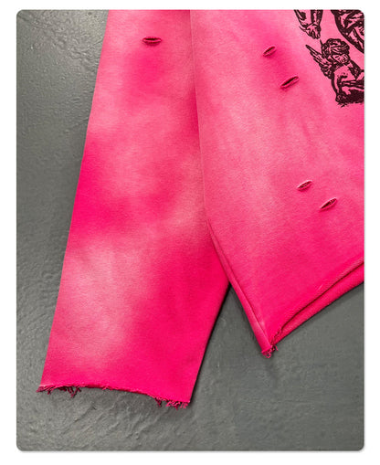 Spray Print Damage Cut-off Oversize Hoodie WN10002