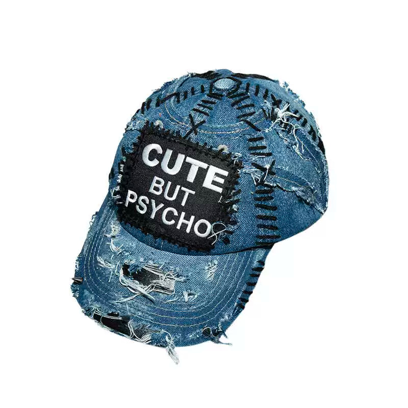 Patchwork Damage Denim Embroidery Washed Curved-Brim Cap WN21137