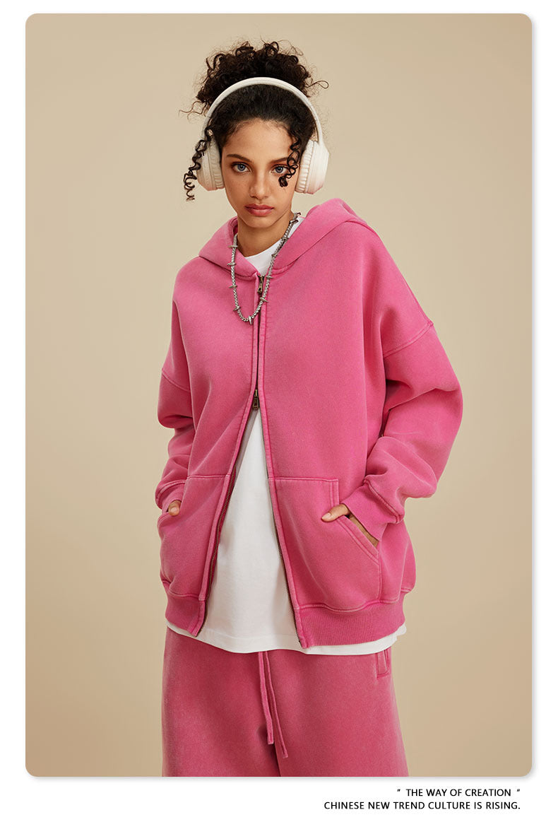 Oversize Washed Zipper Hoodie WN6461