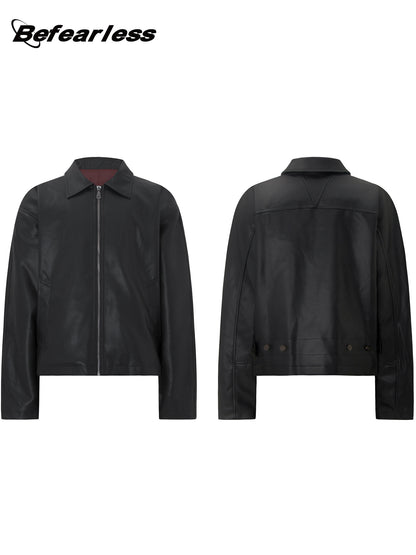 Turn-Down Collar PU Leather Jacket WN26269