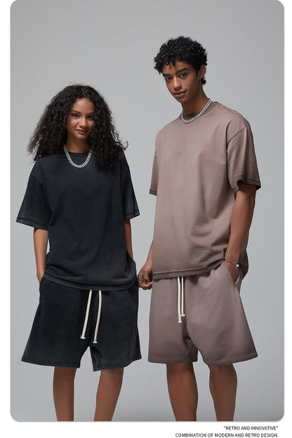 Vintage Dyed Oversize Short-sleeve T-shirt & Vintage Dyed Short Sweatpants Setup WN6642