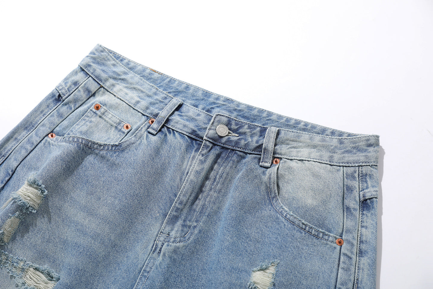 Wash Damage Straight Wide Leg Denim Jeans WN25646