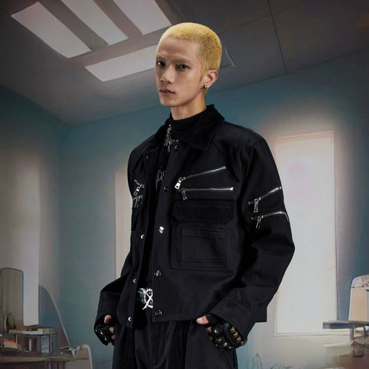 Deconstruction Patchwork Corduroy Zipper Decor Jacket WN21369