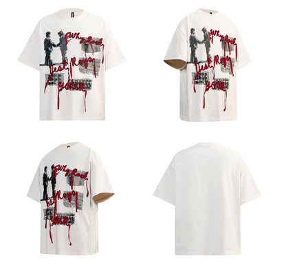 Ribbon Portrait Graphic Oversize Short Sleeve T-Shirt WN26335