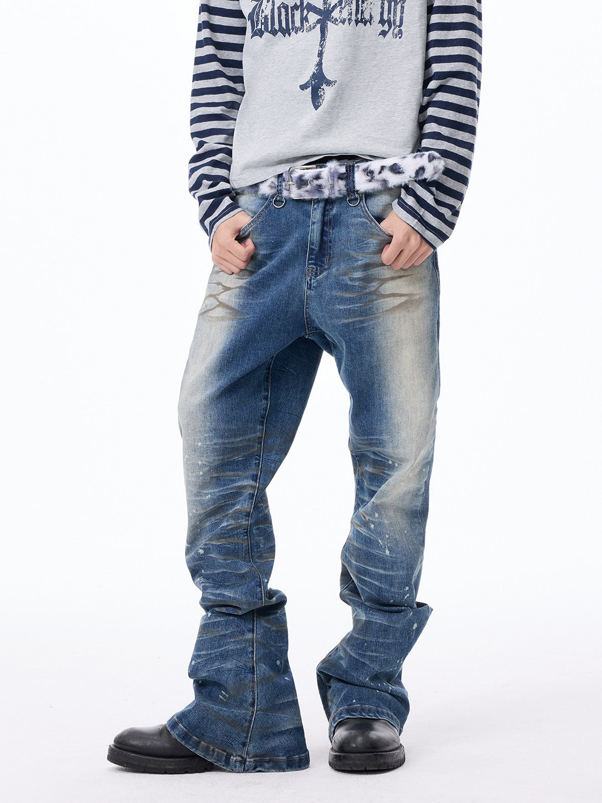 Whisker Washed Paint Splatter Denim Jeans WN27298