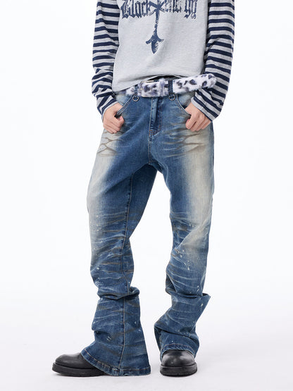 Whisker Washed Paint Splatter Denim Jeans WN27298