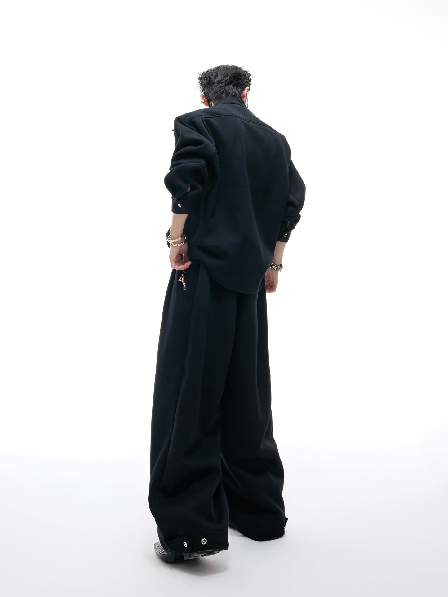 Fake Layered Zipper Design Sweatshirt & Wide Leg Sweatpants Setup WN20542