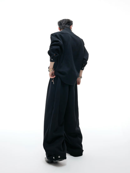Fake Layered Zipper Design Sweatshirt & Wide Leg Sweatpants Setup WN20542