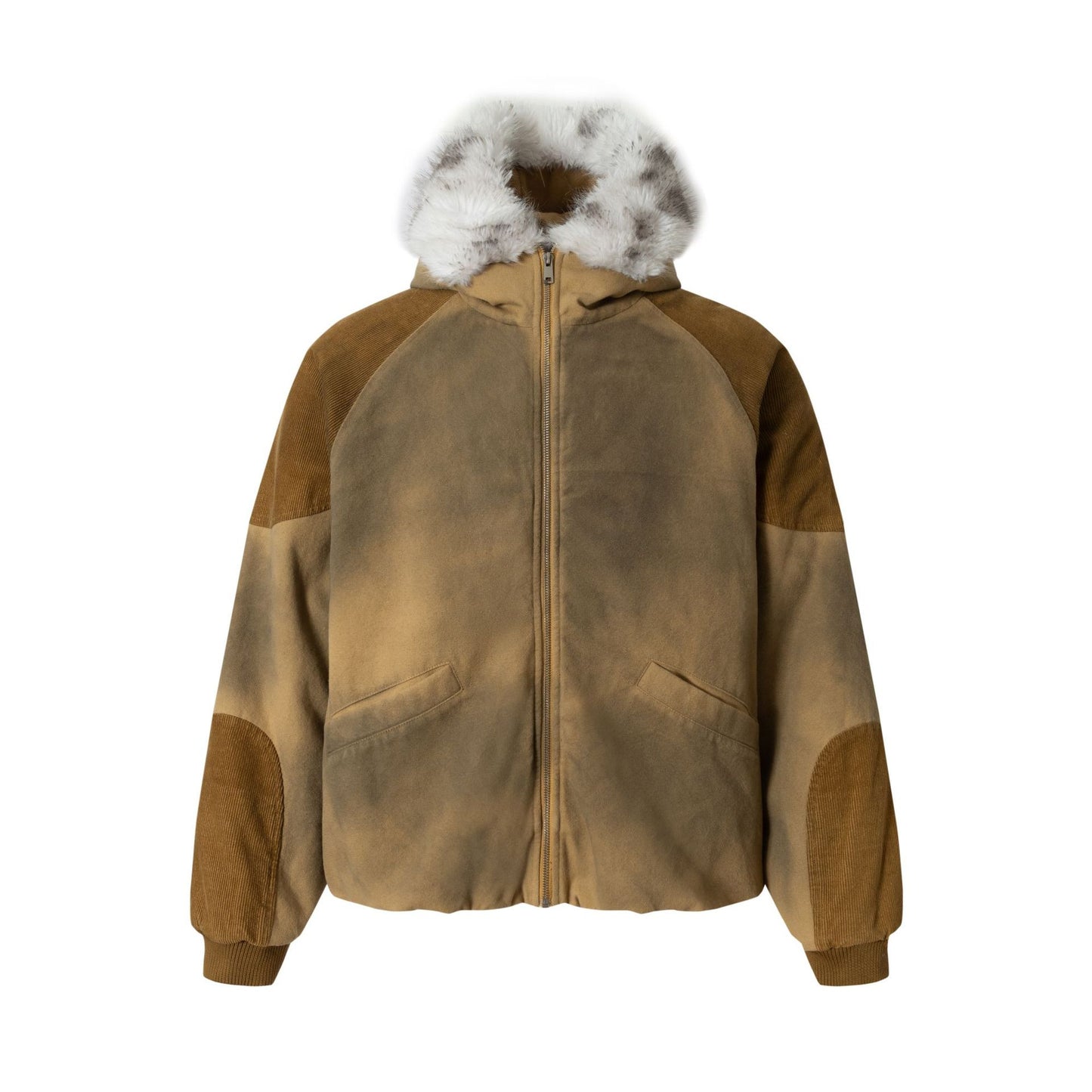 Hooded Fake Fur Collar Washed Puffer Jacket WN21895