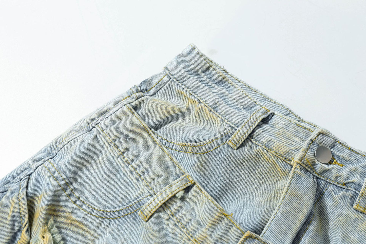 Washed Damage Denim Half Pants WN25711
