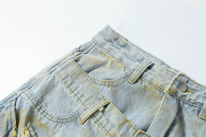 Washed Damage Denim Half Pants WN25711