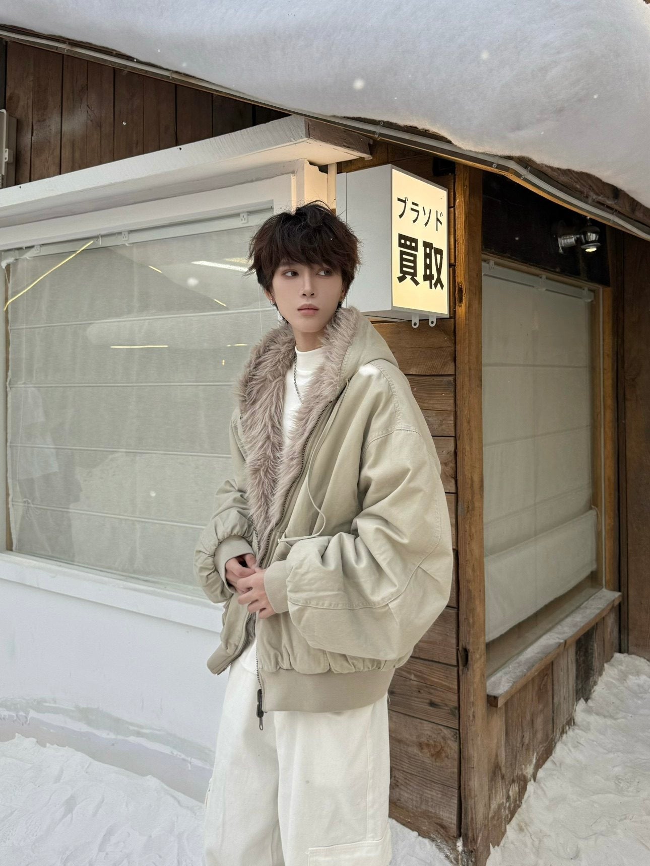 Hooded Fake Fur Collar Two-Way Wear Jacket WN23192