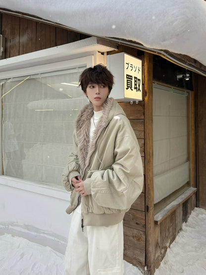 Hooded Fake Fur Collar Two-Way Wear Jacket WN23192