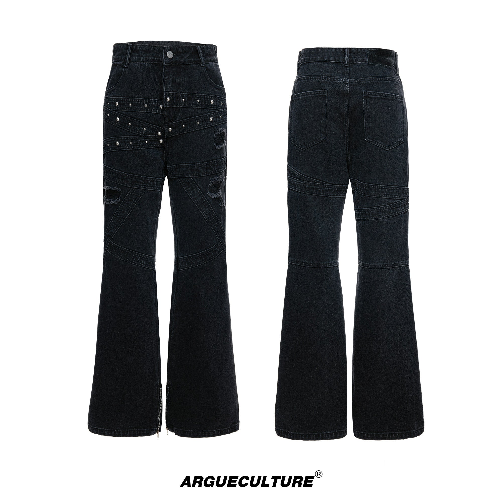 パンツ archive damage flared black denim Y2K archive fade damage 