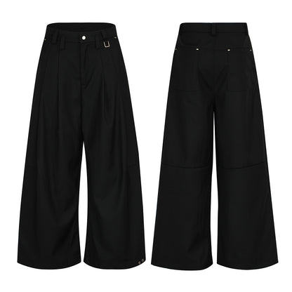 Metal Buckle Pleats Wide Leg Pants WN25953