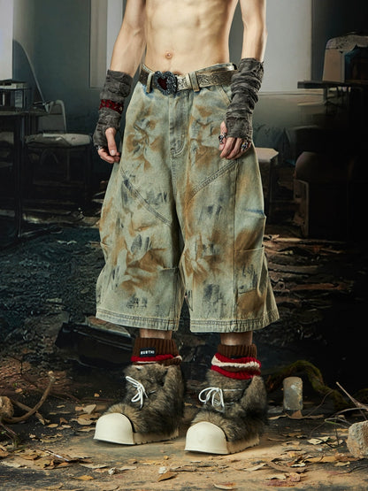 Wash Side Pleats Layered Wide Leg Half Pants WN18473