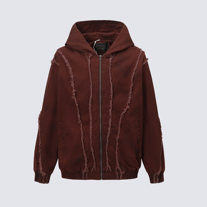 Frayed Damage Hooded Zipper Jacket WN27974