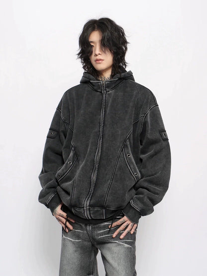 Washed Fleece Linning Zipper Hoodie WN10960