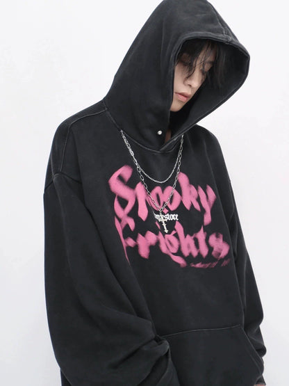 Fuzzy Letter Print Heavyweight Hoodie WN8365