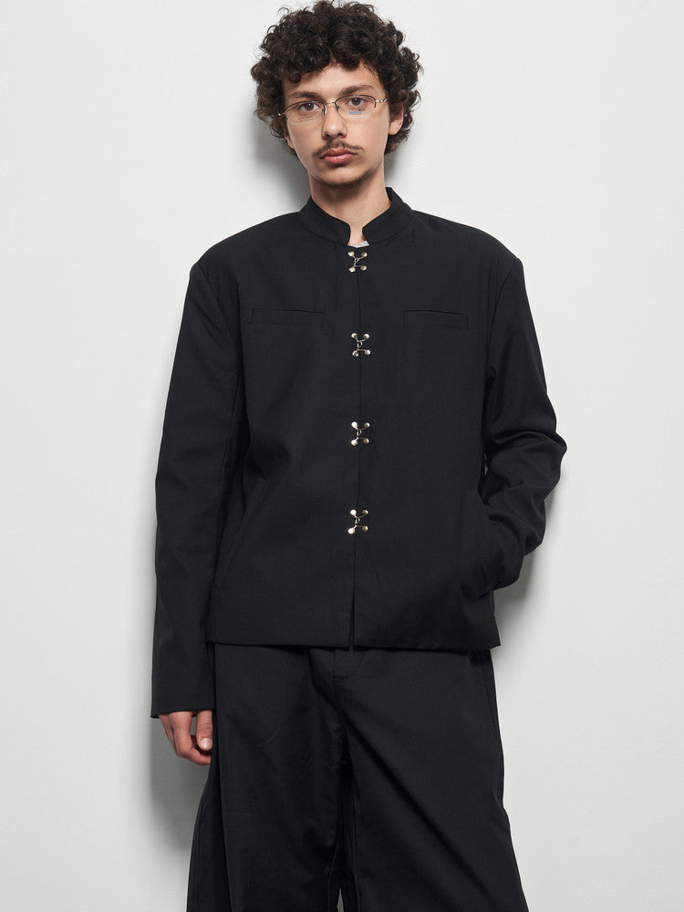 Chinese Style Frog Button Standing-Collar Long Sleeve Shirt WN22931