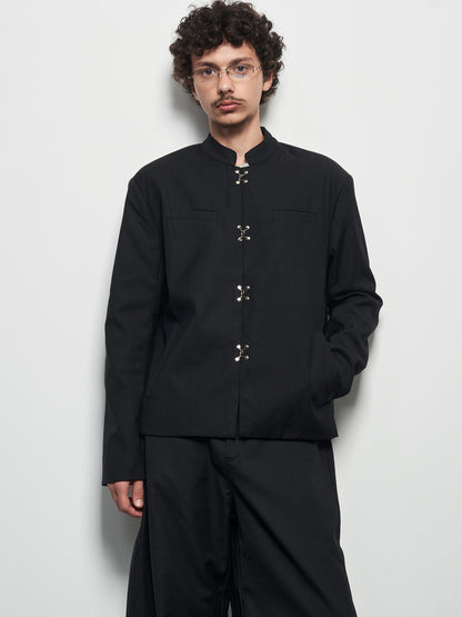 Chinese Style Frog Button Standing-Collar Long Sleeve Shirt WN22931