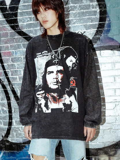 Washed Graphic Print Long Sleeve T-Shirt WN15932