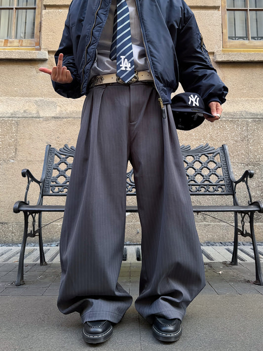 Pleats Striped Wide Leg Trousers WN24370