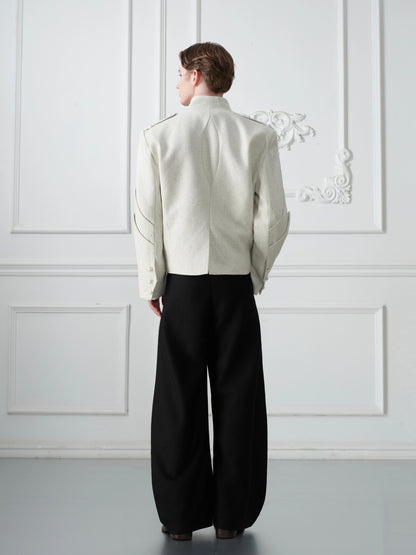 Standing-Collar Pearl Beads Button Tailored Jacket WN21692