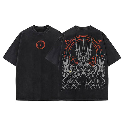 Washed Knight Print Oversize Short Sleeve T-Shirt WN26904