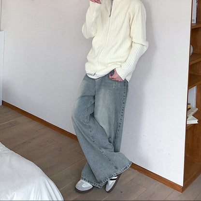 Washed Wide Leg Denim Jeans WN24980