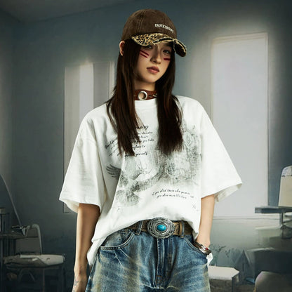 Print Breathable Pure Cotton Short Sleeve T-Shirt WN20549