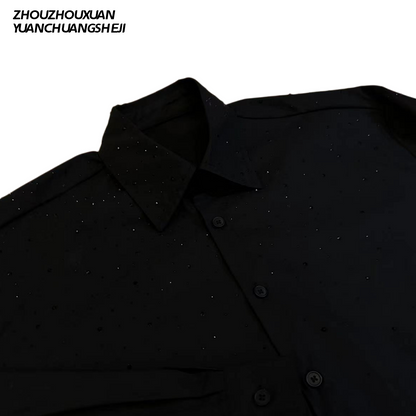 Rhinestone Star Detachable Shoulder-Pad Long Sleeve Shirt WN20717