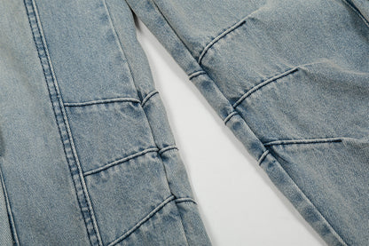 Washed Curved Multi Pocket Wide Leg Cargo Denim Jeans WN25736