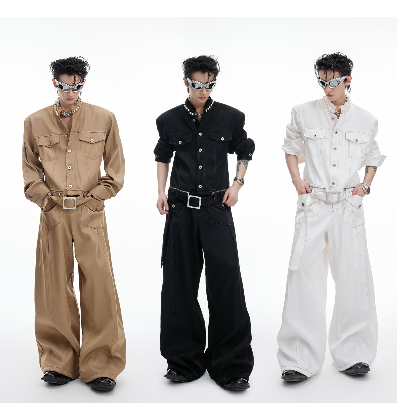 Pearl Detail Collarless Short Denim Jacket & Cargo Denim Jeans Setup WN20513