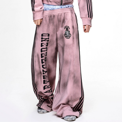 Four-Bar Spray Damage Stand Neck Zopper Jacket & Wide Leg Pants Set WN21811