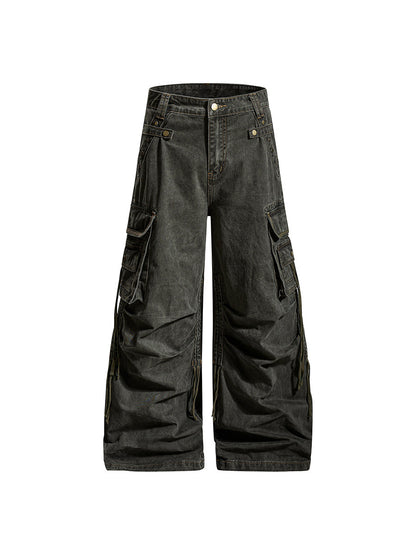 Washed Multi Pocket Pleats Deconstructed Cargo Pants WN24204