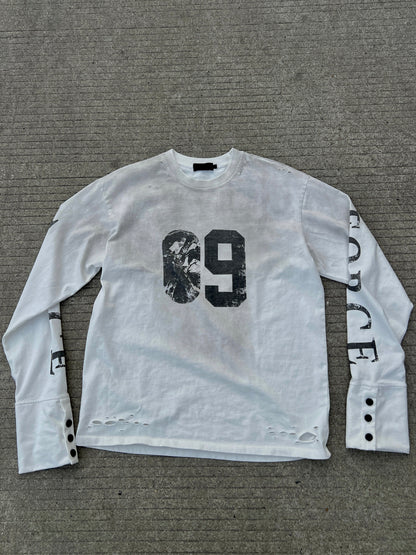 Damage Number Print Washed Long Sleeve T-Shirt WN24090