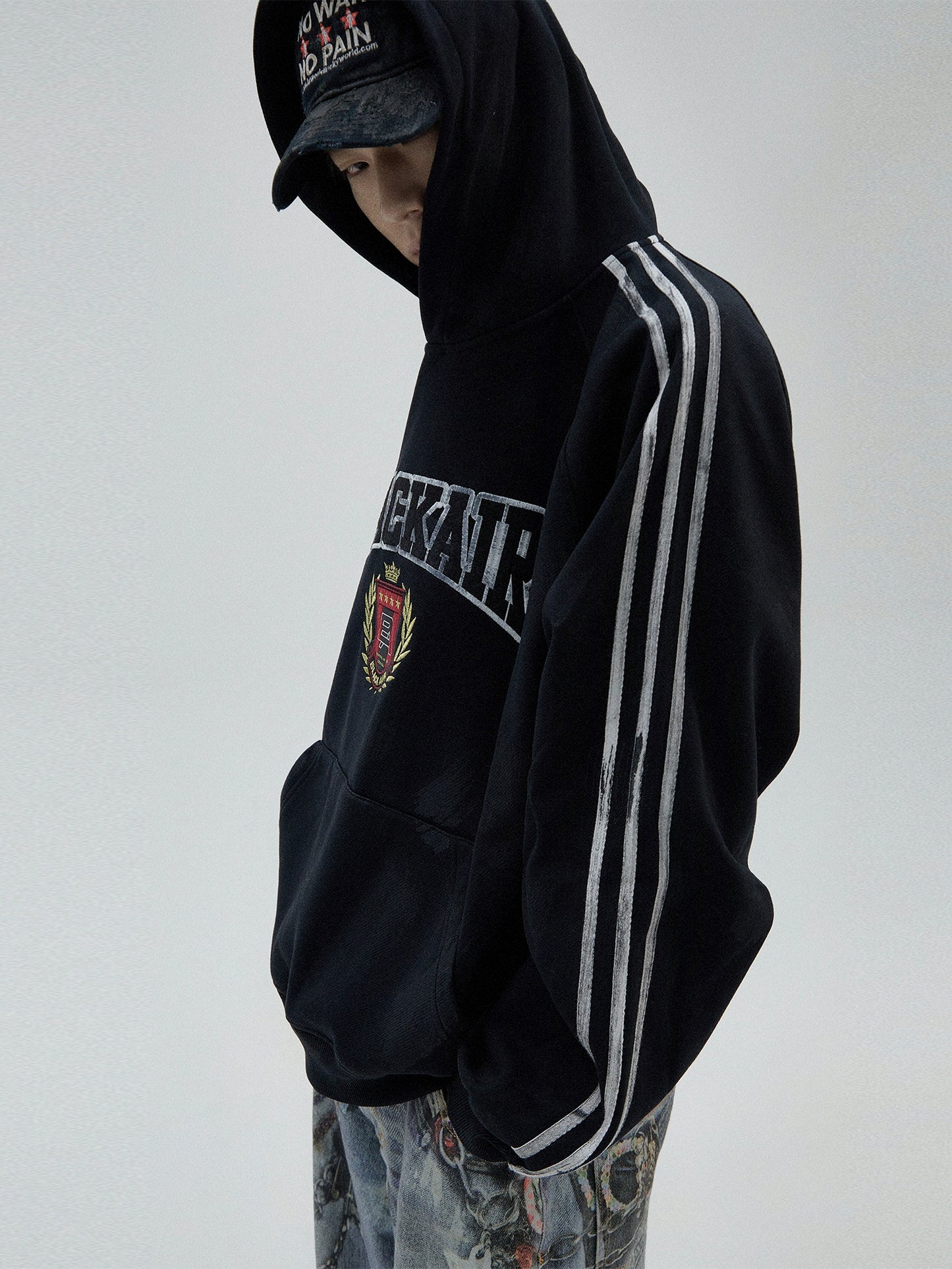 Sporty Style Three Bar Oversize Hoodie WN8787