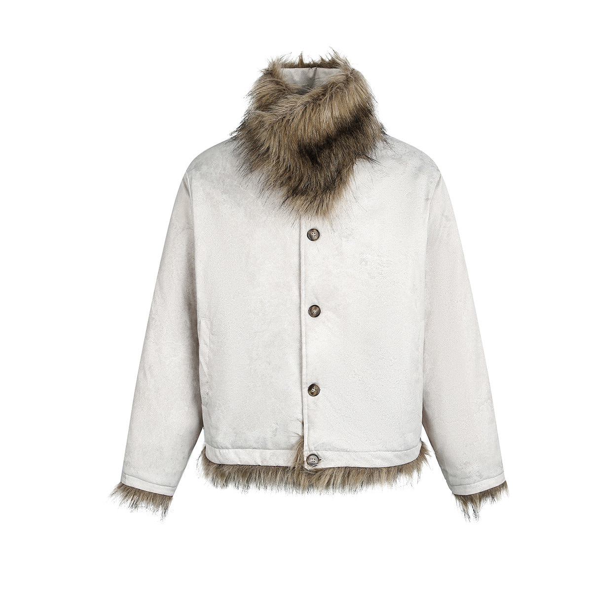 Front Button Fake Fur Collar Puffer Jacket WN21905
