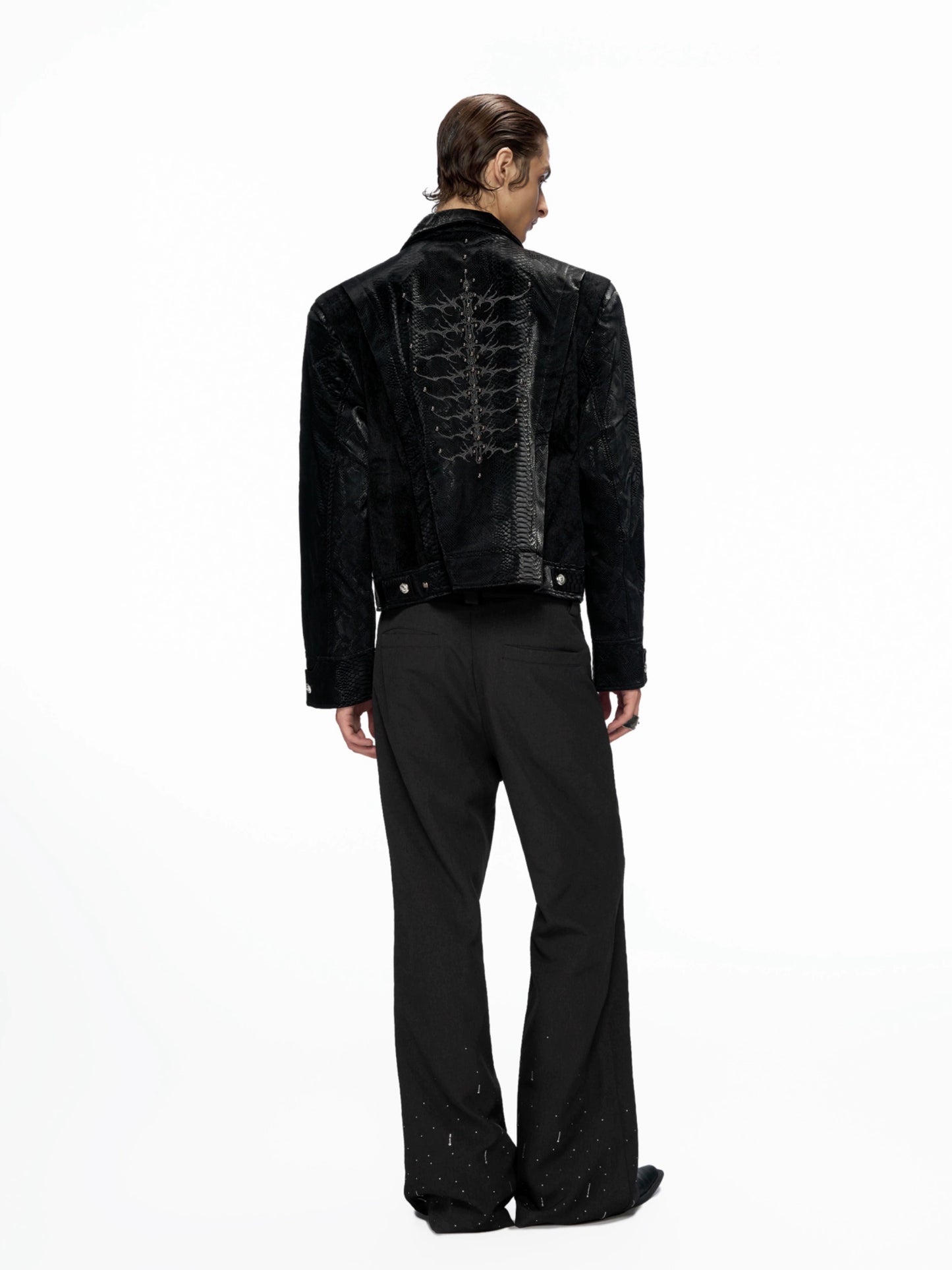 Crocodile Pattern Rivet PU Leather Jacket WN20518